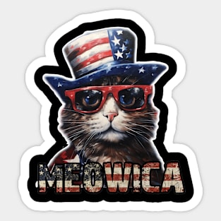 Meowica 4th of July Cat American Flag America USA Funny Sticker